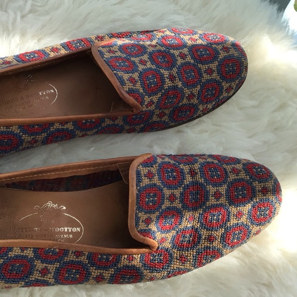 Stubbs and Wootton Palm Beach Needlepoint and Leather Trim Flats Driving Shoes - Picture 2 of 12